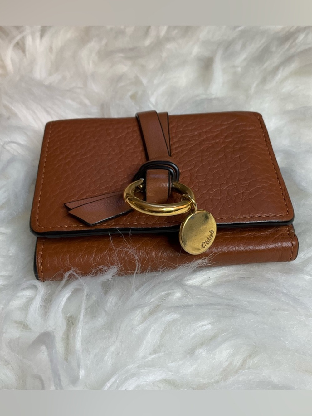 Chloé Alphabet small tri-fold wallet in grained brown leather